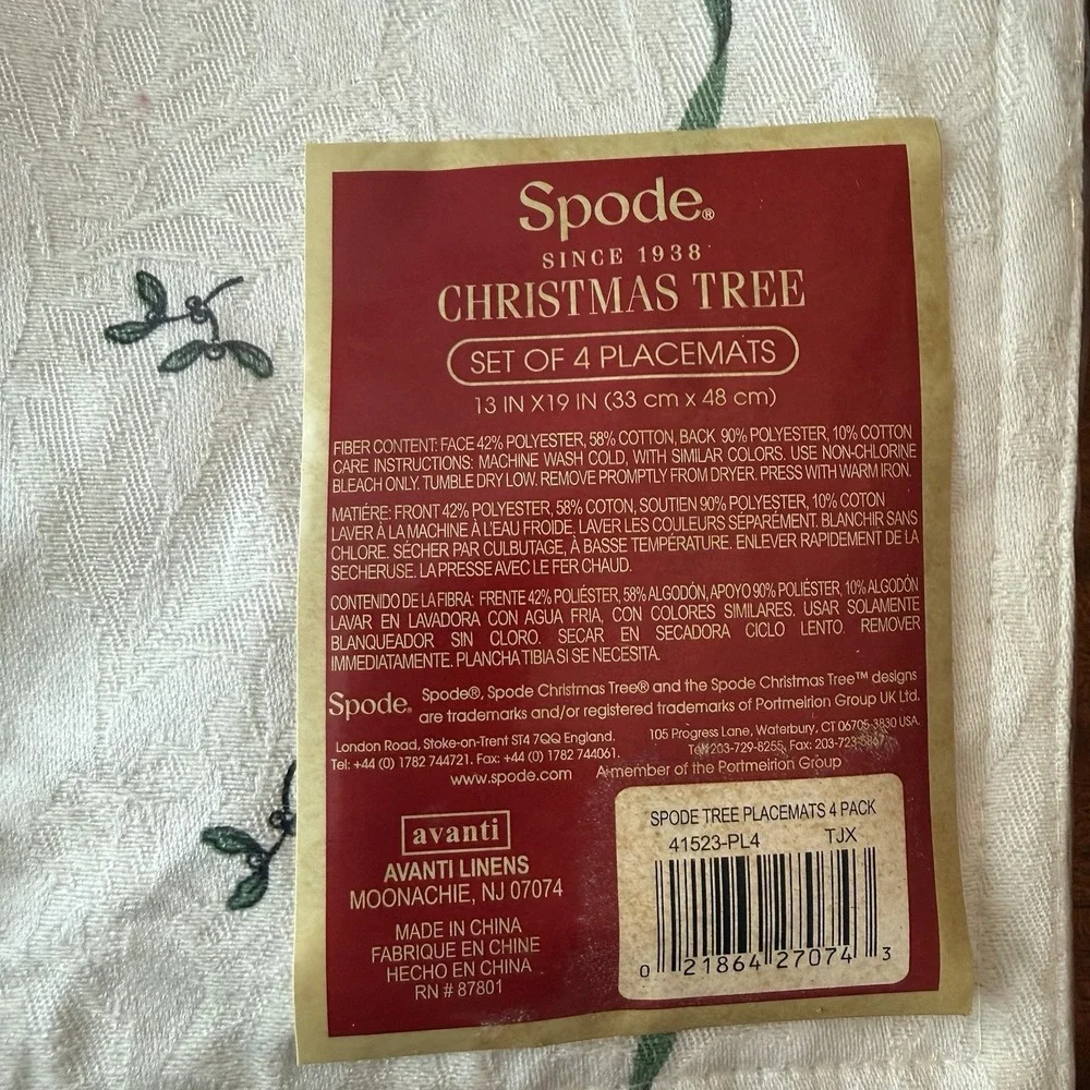 4 Spode Christmas Tree Placemats 18.5